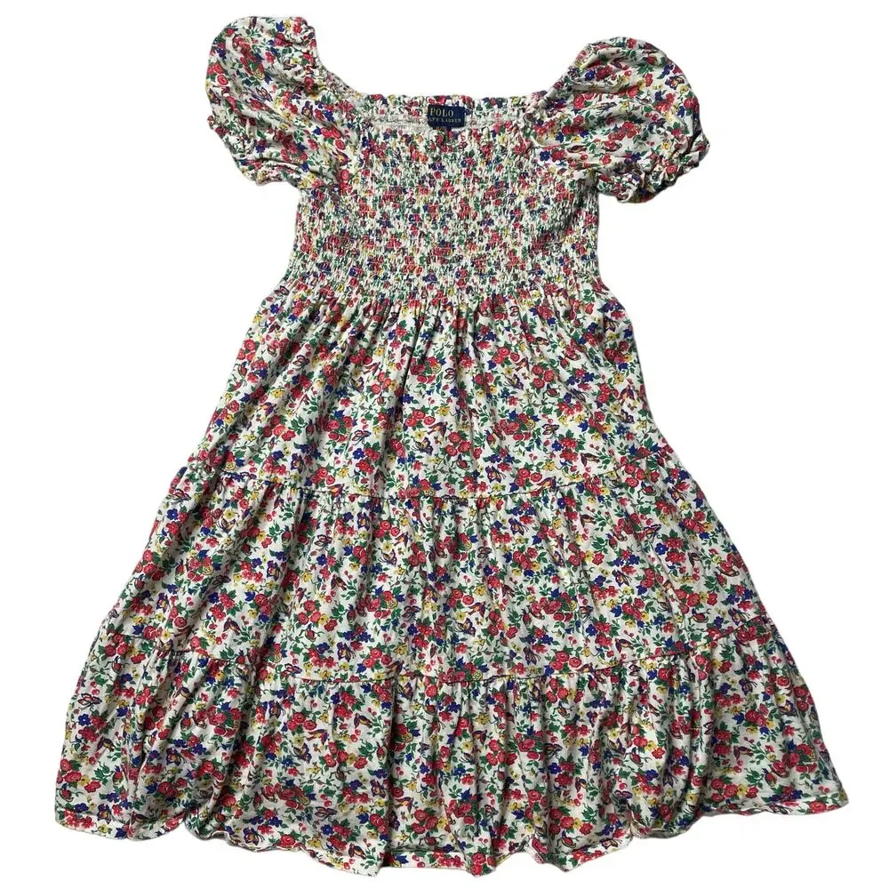 Polo Ralph Lauren Girl's Floral Smocked Jersey Dress Size XL Cotton Flowy